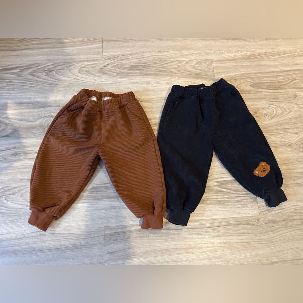 Toddler Corduroy Pants Set Brown & Navy‎ 2–3T Bear Patch Unisex